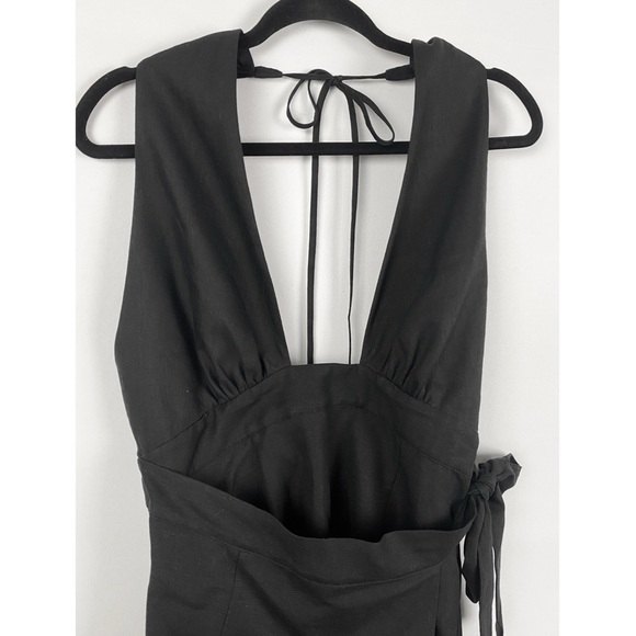 Shona Joy Morgan Crossover Mini Dress Black Wrap Linen Halter Cocktail Party - 6 - Picture 4 of 11